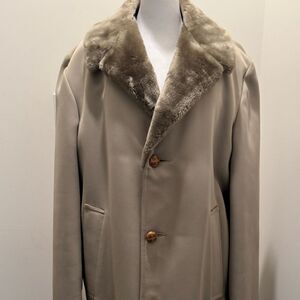Vintage Richman Men's Button Front Faux Fur Lined Jacket Coat Tan Size 42